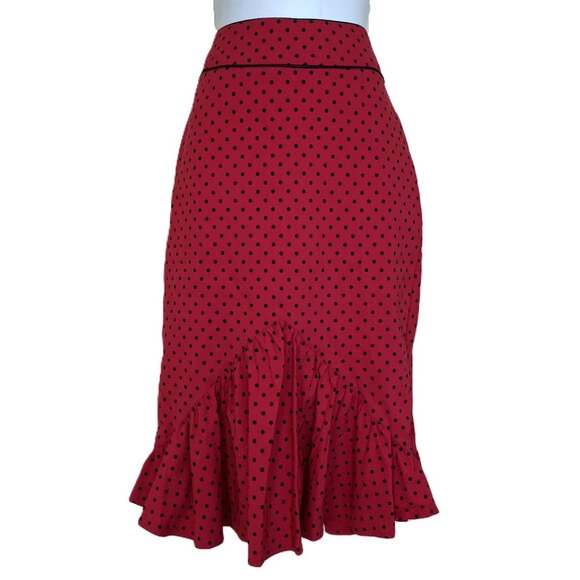 Hell Bunny Vixen Polka Dot Wiggle Skirt Peplum Bow Red/Black Women's Small - Picture 1 of 7